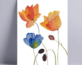 Printable Tulip Wall Art, Spring Home Decor, Red Tulip Flowers Printable, Abstract Tulips Digital Art, Red Tulips Watercolor Painting