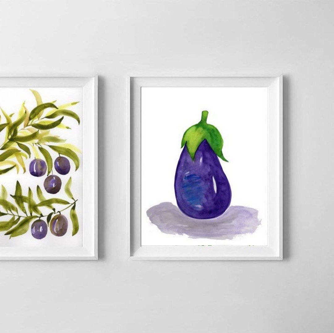Kitchen Food Art Eggplant Painting Vegetables Watercolor Etsy