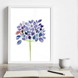 Single Flower Painting Purple Wall Art Floral Artwork Original Watercolor Painting on Paper with Flowers Gift Nursery Bedroom Home Decor