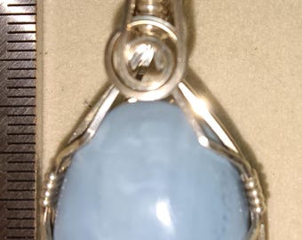 Owyhee Blue Opal Wire Wrapped Pendant in Sterling Silver Healing Gemstone Wrap Owyhee Blue Opal Gem Necklace Crystal Jewelry