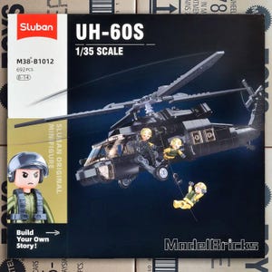 Ensemble de blocs de construction pour hélicoptère Sluban Sikorsky UH-60 Black Hawk, modèle réduit de briques, jouet militaire inspiré de Lego de l'armée américaine, cadeau pour les fans d'aviation pour garçon