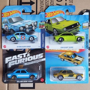 Set of 4 Hot Wheels Ford Escort 1/64 Diecast Scale Model | Fast And Furious Collectible Toy Car | Rare Vintage Race Car | Car Collector Gift