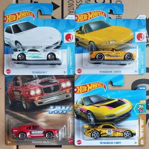 Gift Set 4 Hot Wheels Mazda Miata, Mazda RX7, Mazda RX3 Diecast 1/64 Scale Models - Rare Find Japanese Collectible Car Lover Gift for Boss