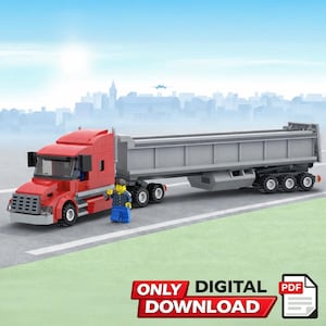Instrucciones digitales para camión volquete estilo americano Lego MOC personalizado (archivo PDF) / 341 piezas Freightliner Volvo, camión inspirado en Mack con remolque