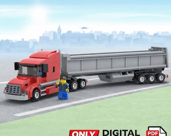 Custom Lego MOC American-Style Semi Dump Truck Digital Instruction PDF File | 341 pcs Freightliner Volvo, Mack Inspired Truck with Trailer