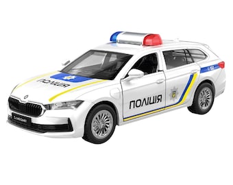 Skoda Superb Combi IV, coche de policía de Ucrania, modelo de metal fundido a presión a escala 1/43 con licencia oficial. Regalo para coleccionistas, maridos y policías.