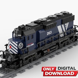 Instrucciones digitales en PDF y pegatinas imprimibles (archivo CDR) para locomotora EMD SD40-2 de Lego (tren Moc personalizado) / Set de regalo divertido de Lego ferroviario
