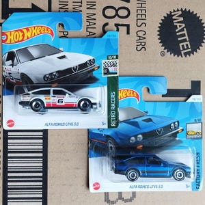 Gift Set of 2 Hot Wheels Alfa Romeo Diecast 1/64 Scale Models - Rare Find Italian Retro Race Car Collector Gift, Husband Gift, Coworker Gift