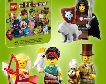 4 Lego Minifigures 27 Series 71048 - Collectible Knight Wolfpack Beastmaster, Cupid, Pirate Quartermaster, Steampunk Inventor. Lego Fan Gift