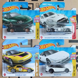 4er Hot Wheels Japanische Autos Diecast 1/64 Modelle - Seltener issan, toyota Supra, Acura NSX, Mazda RX7 Auto Sammler Geschenk für Freund