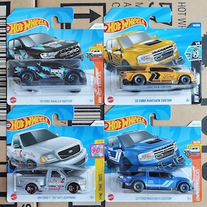 4 Hot Wheels Ford Pickup Truck Diecast Scale Models Set - Ford Maverick, Ford F150, Ford Ranger Raptor Collectible Toy Cars Collector Gift