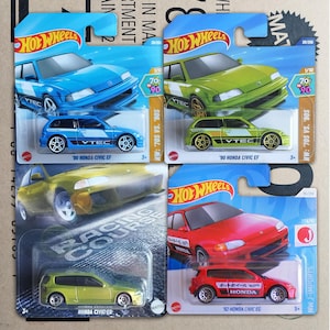 Geschenkset - 4 Hot Wheels HONDA Civic JDM Car Diecast Maßstab 1:64 Modelle | Geschenk für Freund | Auto Sammler Git| Mitarbeiter Geschenk | Mann Geschenk