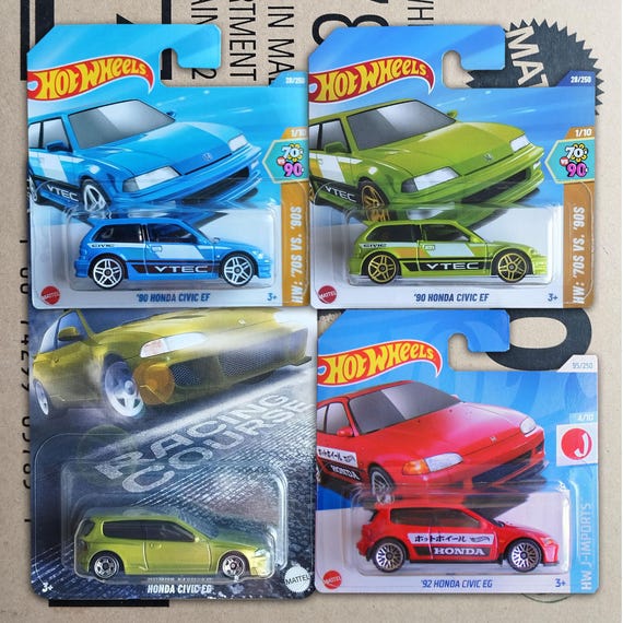 Hot Wheels Honda Civic EG プレミアム4台セット Gift Set - 4 Hot Wheels Honda Civic JDM Car Diecast 1/64 Scale
