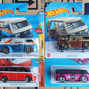 4 Hot Wheels Gift Set - VW Bus 1/64 Diecast Scale Models, Rare Find Volkswagen Camper Van, Collectible German Car Collector Gift for Friend
