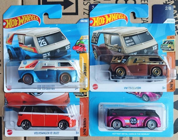 4 Hot Wheels Gift Set - VW Bus 1/64 Diecast Scale Models