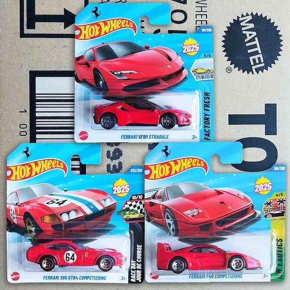 Hot Wheels Red Ferrari Gift Set - 3 Collectible Diecast 1/64 Scale