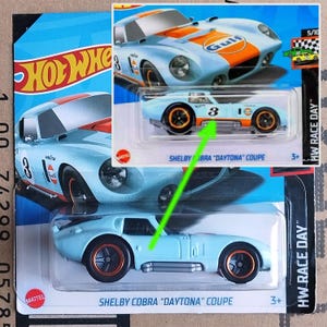 Rare Hot Wheels Shelby Cobra &quot;Daytona&quot; - Factory Error Diecast Scale Model, Two Side Missing Graphics - ERROR TAMPO, Best Car Collector Gift