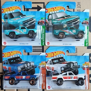 Set of 4 Hot Wheels Dodge D100 & JEEP J10 Diecast 1/64 Scale Models | American Offroad Pickup Truck  Collectible Toy Car | Husband Gift