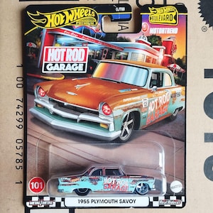 Premium Hot Wheels 1955 Plymouth Savoy Hot Rod Garage Diecast 1/64 Scale Model - Collectible Vintage Car Collector Gift, Old Cars Lover Gift