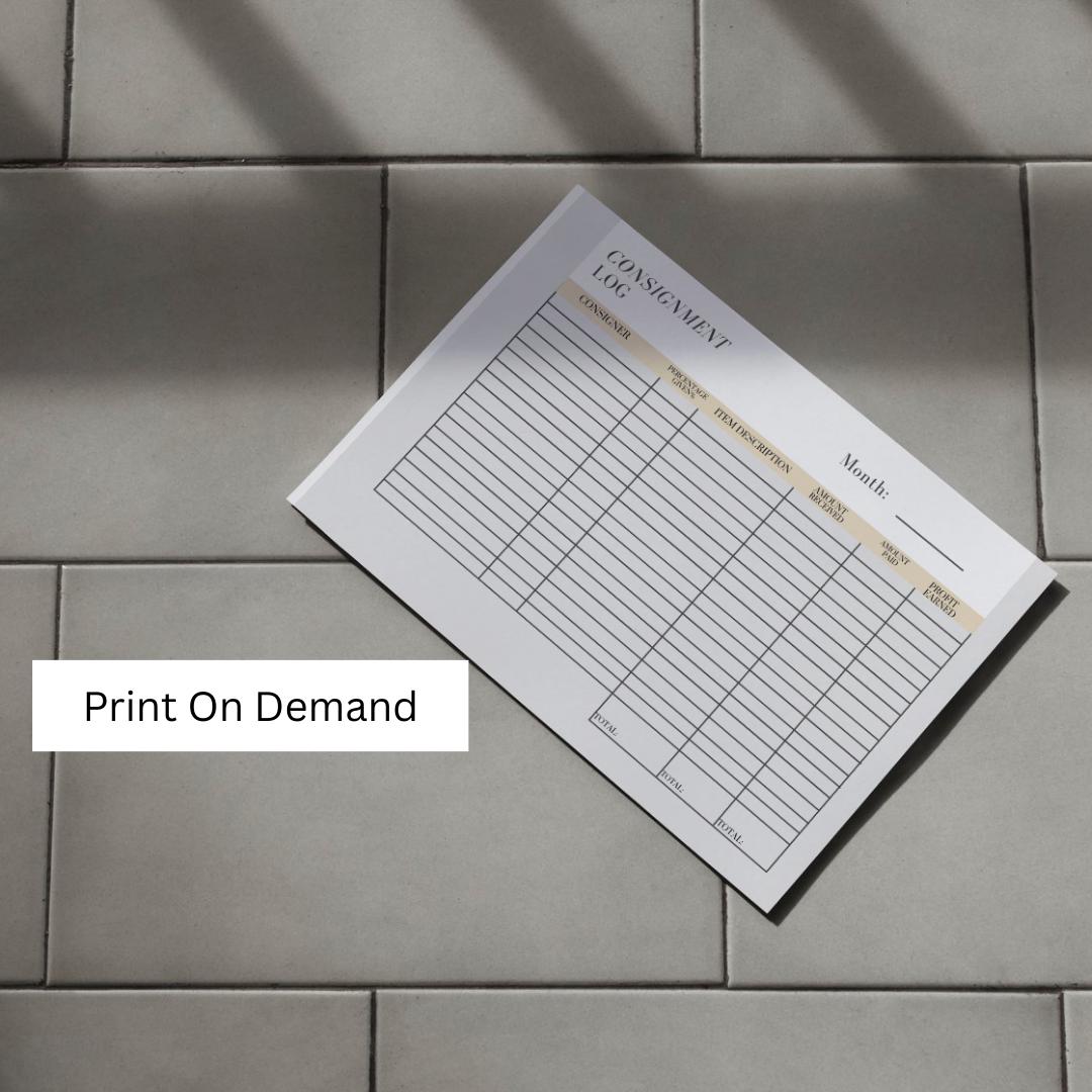 Consignment Log Printable, Boutique Inventory Tracker, Resale ...