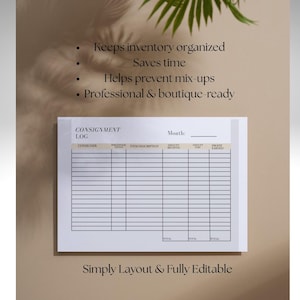 Instant Editable CANVA Download Consignment Log Printable