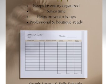 Instant Editable CANVA Download Consignment Log Printable