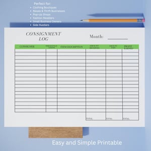 Consignment Log Printable, Boutique Inventory Tracker, Resale & Consignment Record Sheet Simple, Small Business Printable PDF
