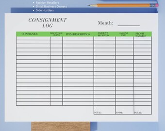 Consignment Log Printable, Boutique Inventory Tracker, Resale & Consignment Record Sheet Simple, Small Business Printable PDF