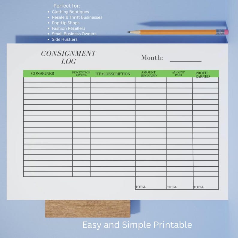 Consignment Log Printable, Boutique Inventory Tracker, Resale ...
