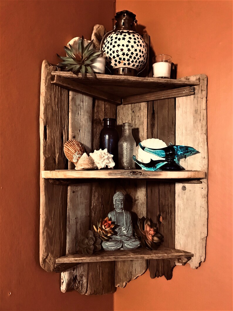 Atlantic Driftwood Hand Crafted Corner Wall Shelf 3 Tier Etsy