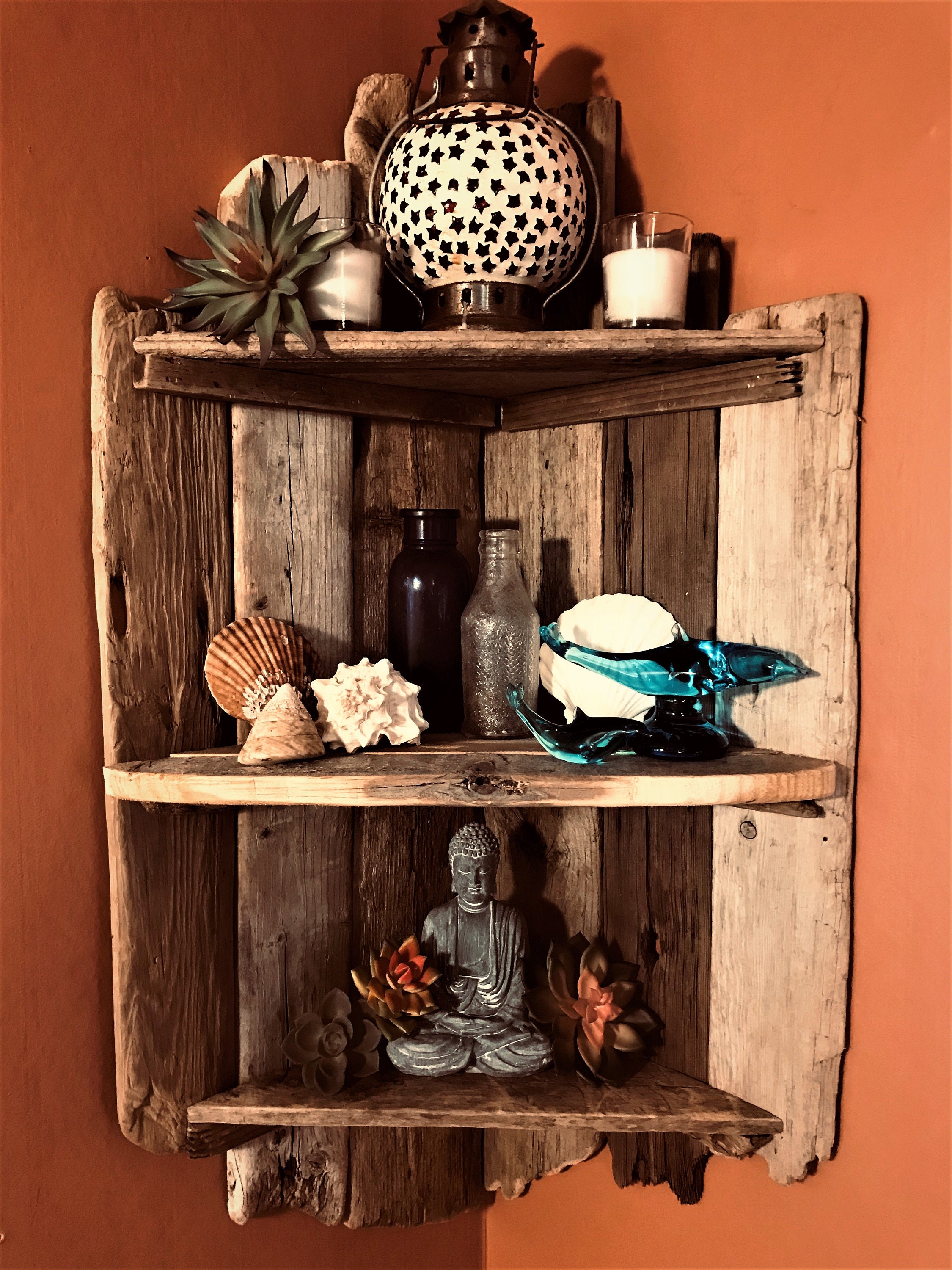 Atlantic Driftwood Hand Crafted Corner Wall Shelf 3 Tier Etsy