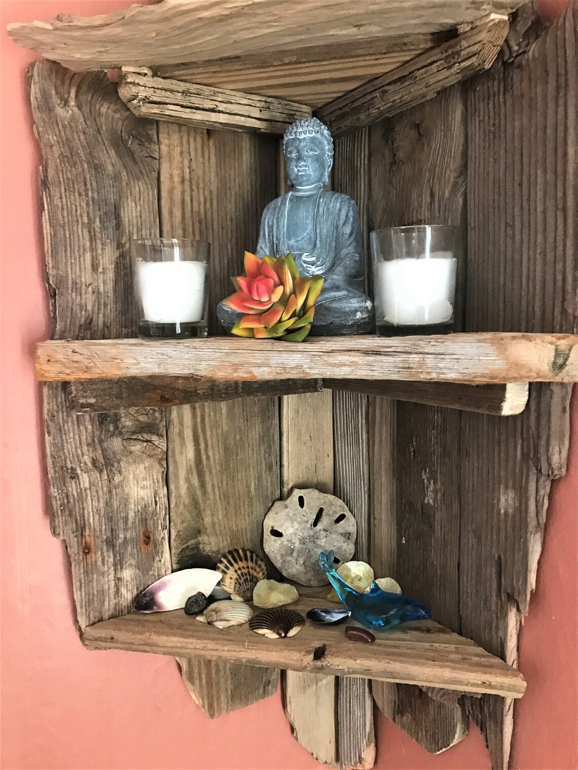 Handcrafted Driftwood Wall Corner Shelf Rhode Island Folk Art Etsy