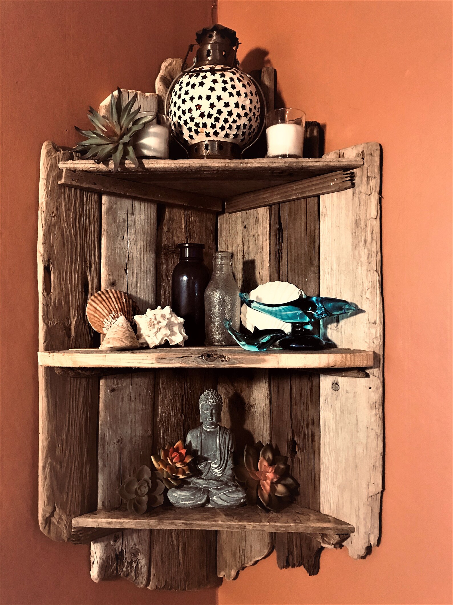 Atlantic Driftwood Hand Crafted Corner Wall Shelf 3 Tier Etsy