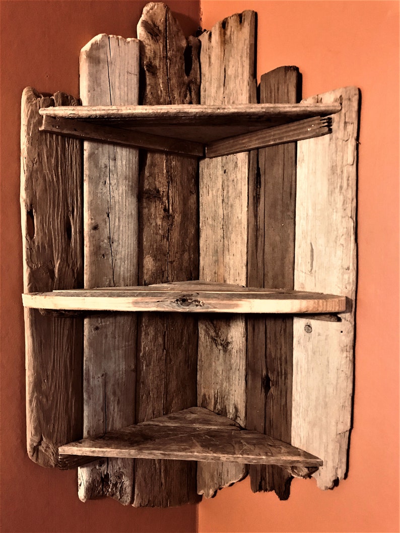 Atlantic Driftwood Hand Crafted Corner Wall Shelf 3 Tier Etsy
