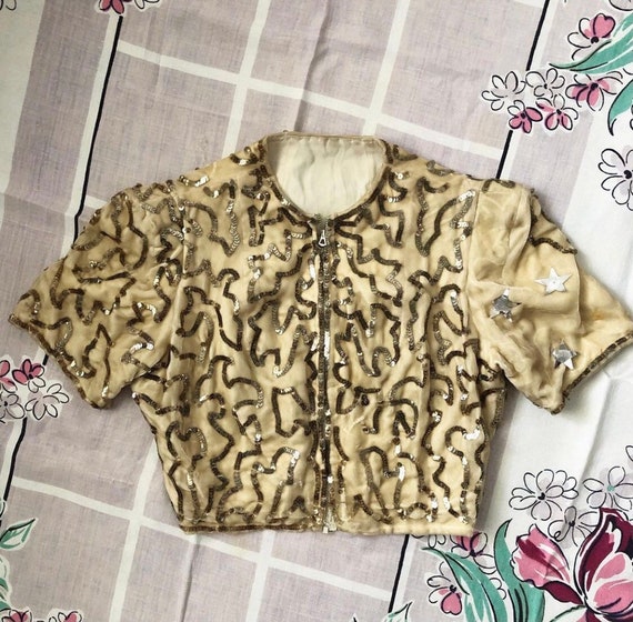 Vintage 1930s 30s Sequin Jacket Blouse | Zipper |