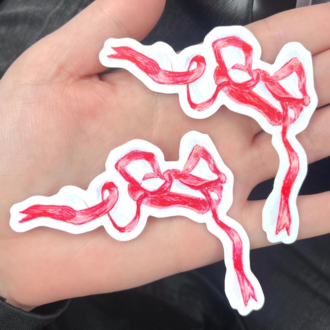 Red Bow Wrapping Sticker Red and Pink Ribbon Tied Bow Illustrated Waterproof Vinyl Sticker - Etsy