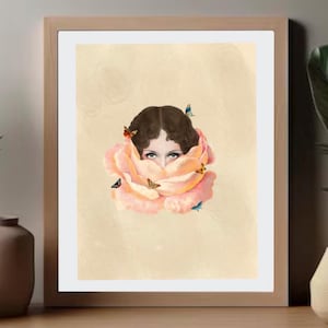 Original Giclee Art Print | Vintage 1920s 1930s Woman in Flower with Butterflies