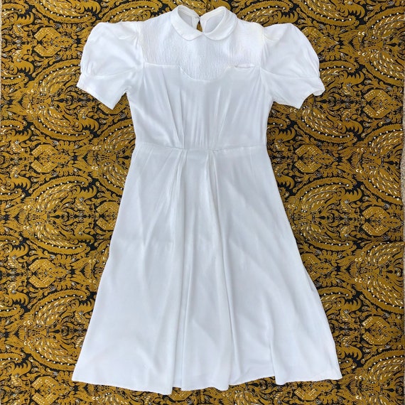 1930s Ivory Puff Sleeve Dress | Rayon | Vintage