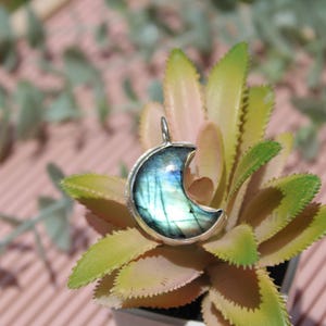 Labradorite Crystal Moon Necklace, Sterling silver, labradorite, crystal necklace, moon necklace