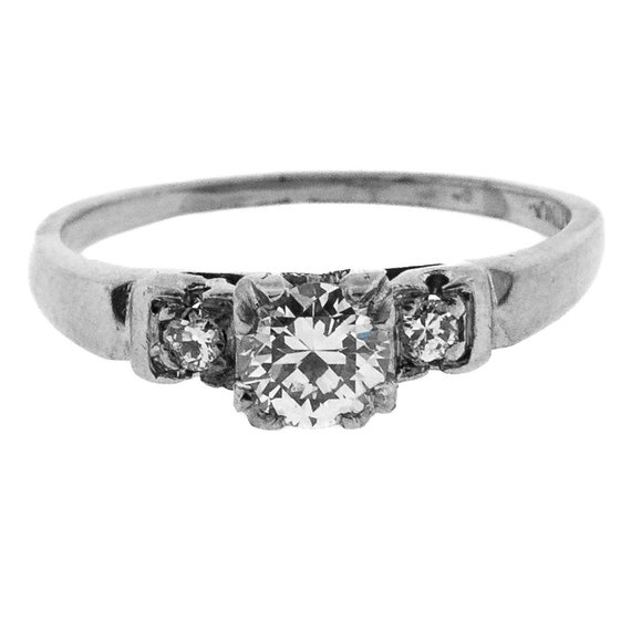 Diamond Platinum Vintage Engagement Ring - image 1