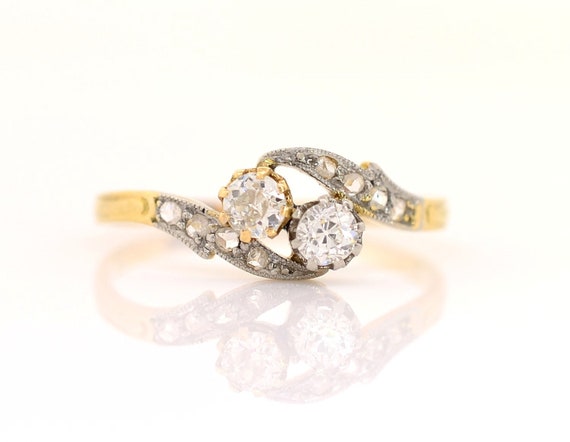 Antique Bypass Old European Cut Diamond Ring - image 1