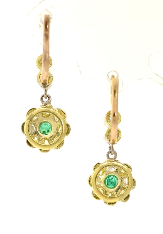 Dangling Cluster Diamond & Emerald Earrings - image 3