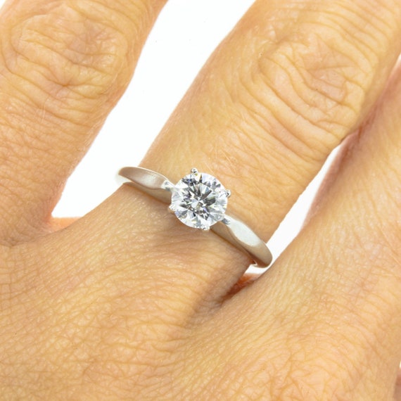 Solitaire Diamond Platinum Engagement Ring - image 4