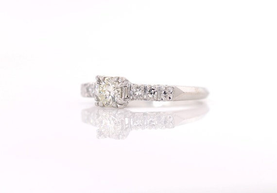 Diamond Vintage Engagement Platinum Ring - image 2