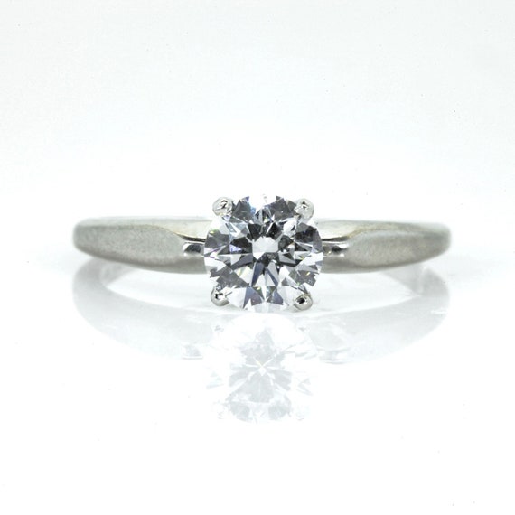 Solitaire Diamond Platinum Engagement Ring - image 1