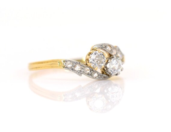 Antique Bypass Old European Cut Diamond Ring - image 2