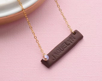 Name/Personalized Polymer Clay - 16k Gold Plated Necklace