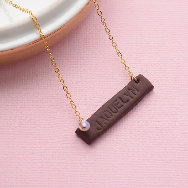Name/Personalized Polymer Clay - 16k Gold Plated Necklace