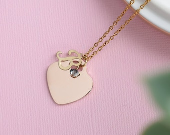 B Initial Heart Charm - Stainless Steel Necklace