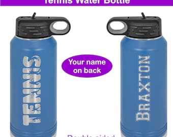 Custom Engraved Tennis Water Bottle for Men,  Personalized Tennis Water Bottle, Boys Tennis Player Gift, Tennis Coach Gift